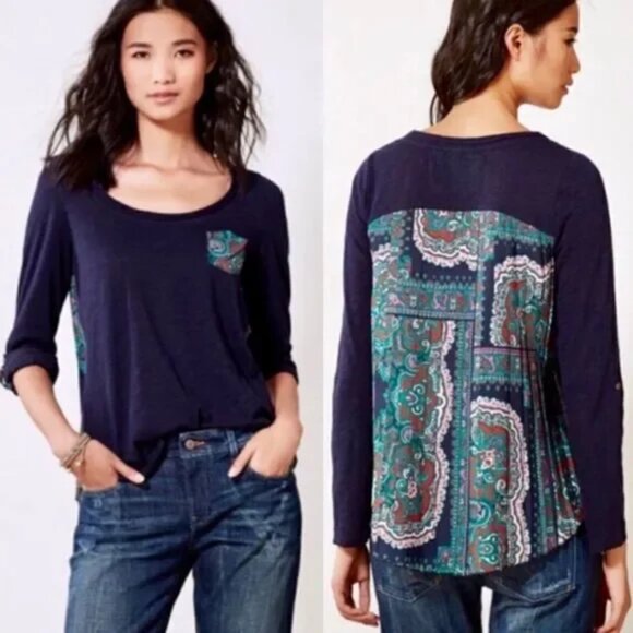 Anthropologie Paper Locket Accordion Paisley Print Long Sleeve Top Small - Picture 1 of 8